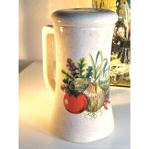 Vintage Ceramic Parmesan Cheese Shaker Rob Roy 1970s Speckled Glaze with Veggies